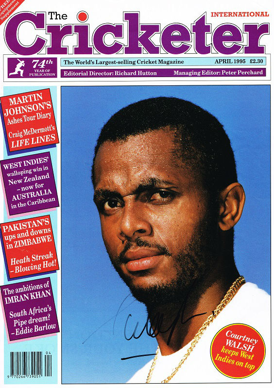 Courtney Walsh - The Cricketer April 1995 Signed magazine Cover